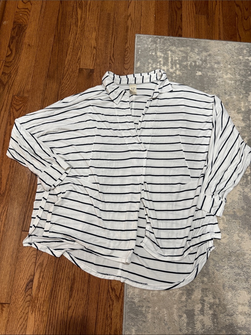 We The Free White and Navy Striped Dolman Sleeve Tunic